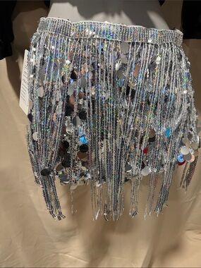 Silver Sequin light up Fringe shorts